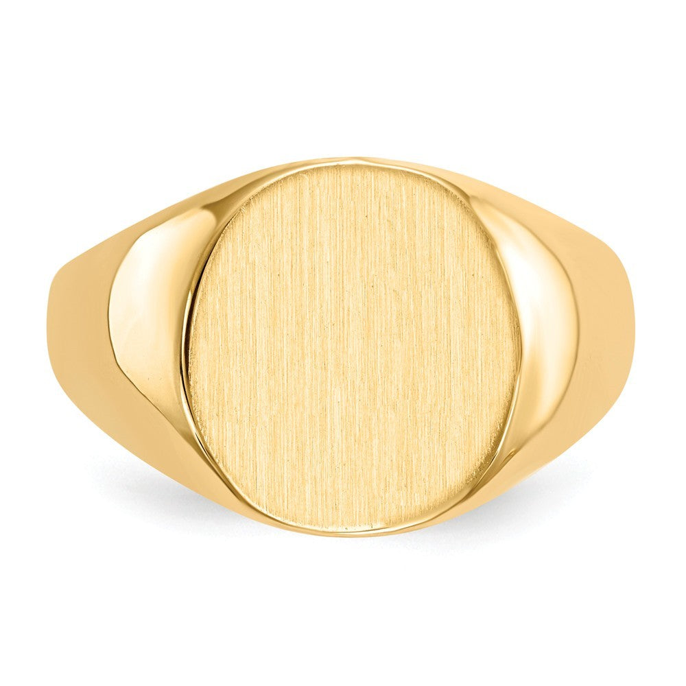 Open Back Mens Round Signet Ring Custom Personalized with Free Engraving Available of Initials or Monogram in Solid 14K Yellow Gold