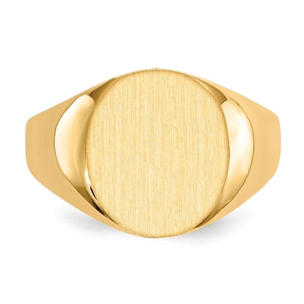 Open Back Mens Round Signet Ring Custom Personalized with Free Engraving Available of Initials or Monogram in Solid 14K Yellow Gold