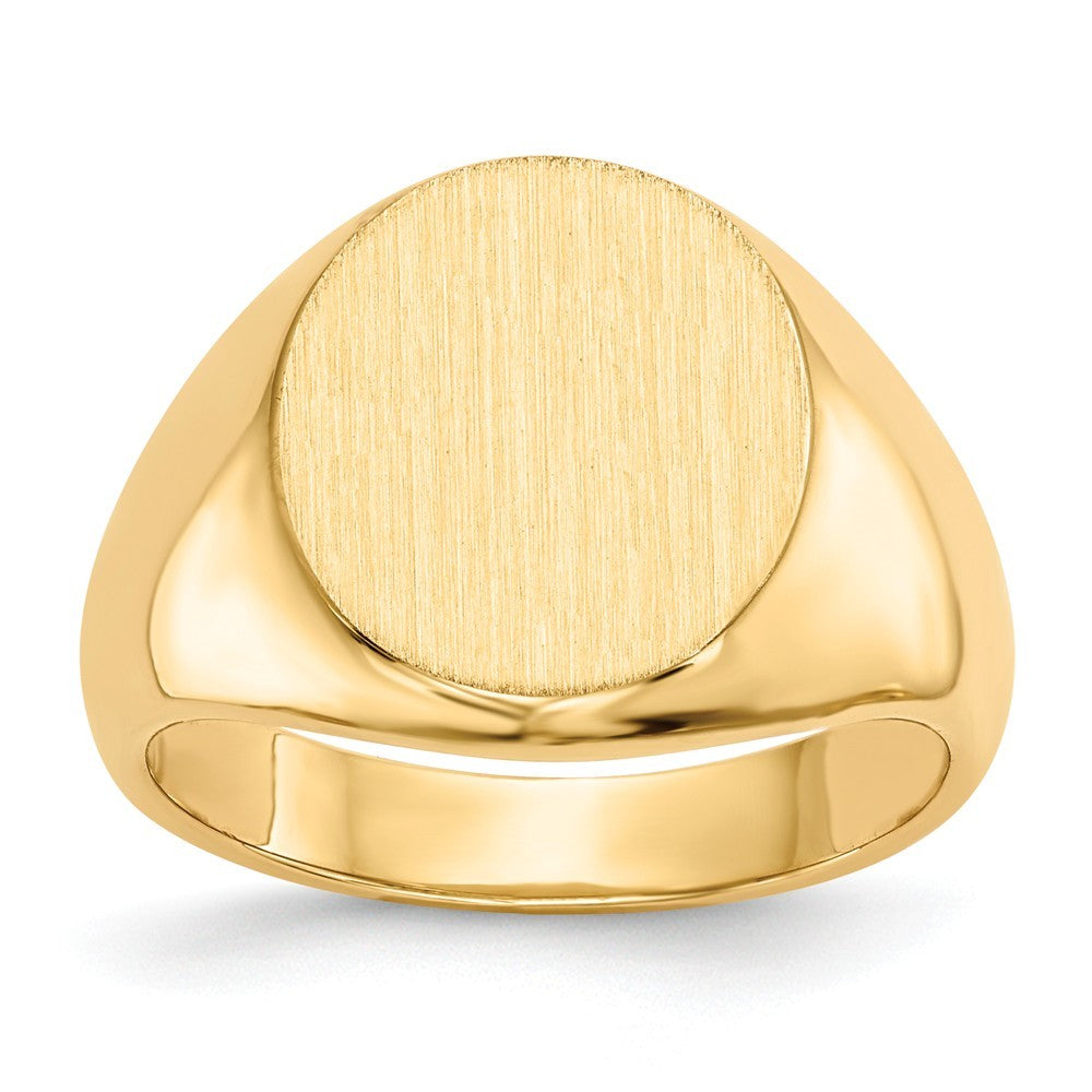 Open Back Mens Round Signet Ring Custom Personalized with Free Engraving Available of Initials or Monogram in Solid 14K Yellow Gold