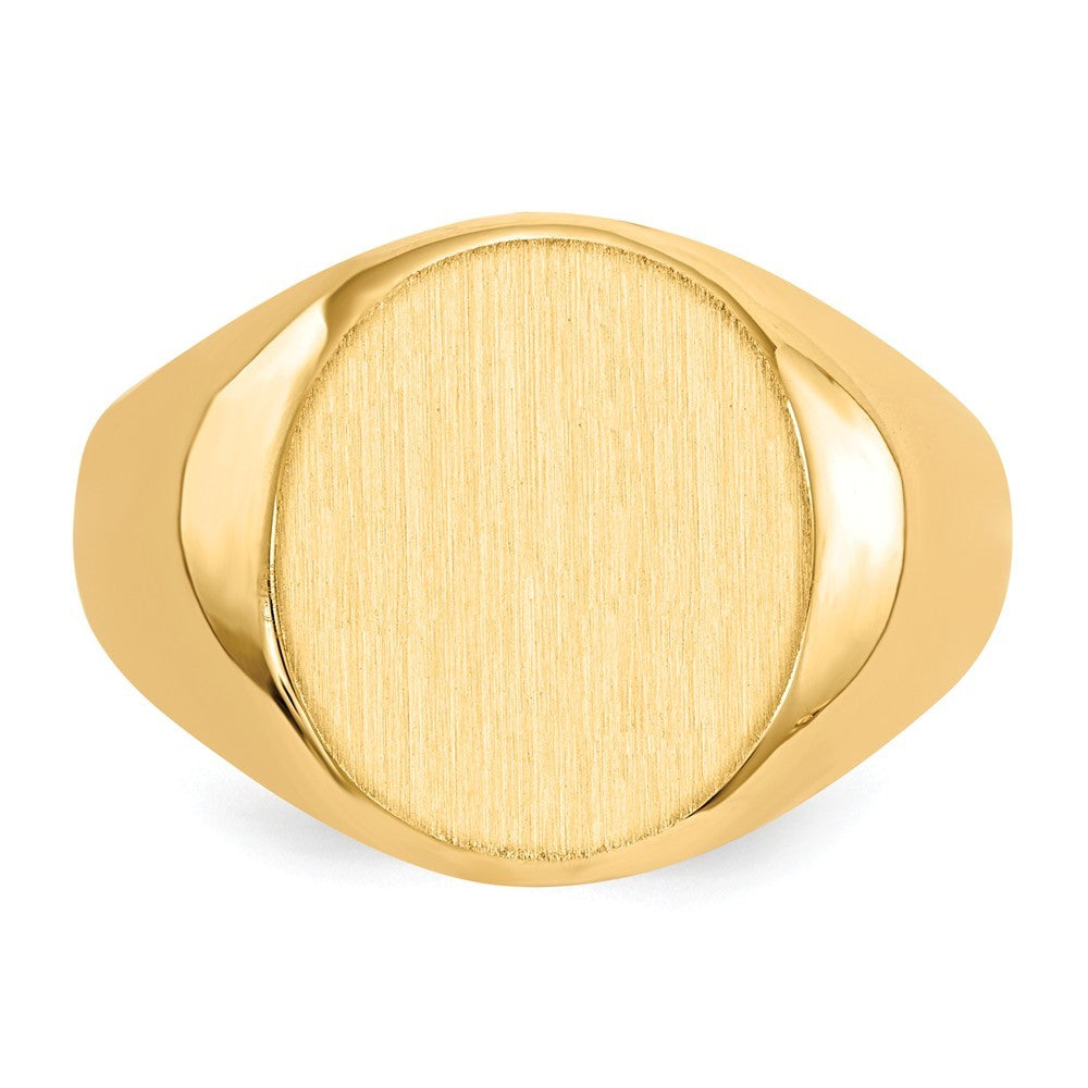 Open Back Mens Round Signet Ring Custom Personalized with Free Engraving Available of Initials or Monogram in Solid 14K Yellow Gold