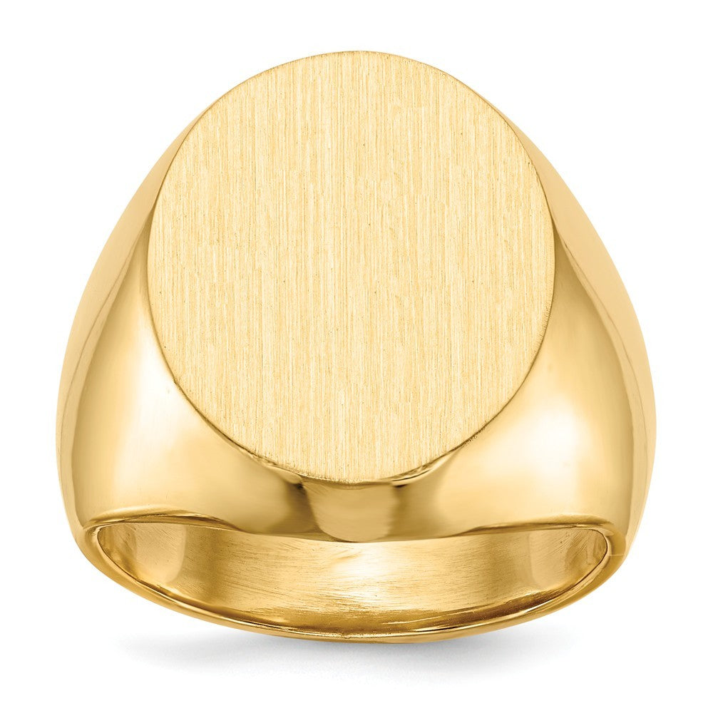 Solid Back Mens Oval Signet Ring Custom Personalized with Free Engraving Available of Initials or Monogram in Solid 14K Yellow Gold