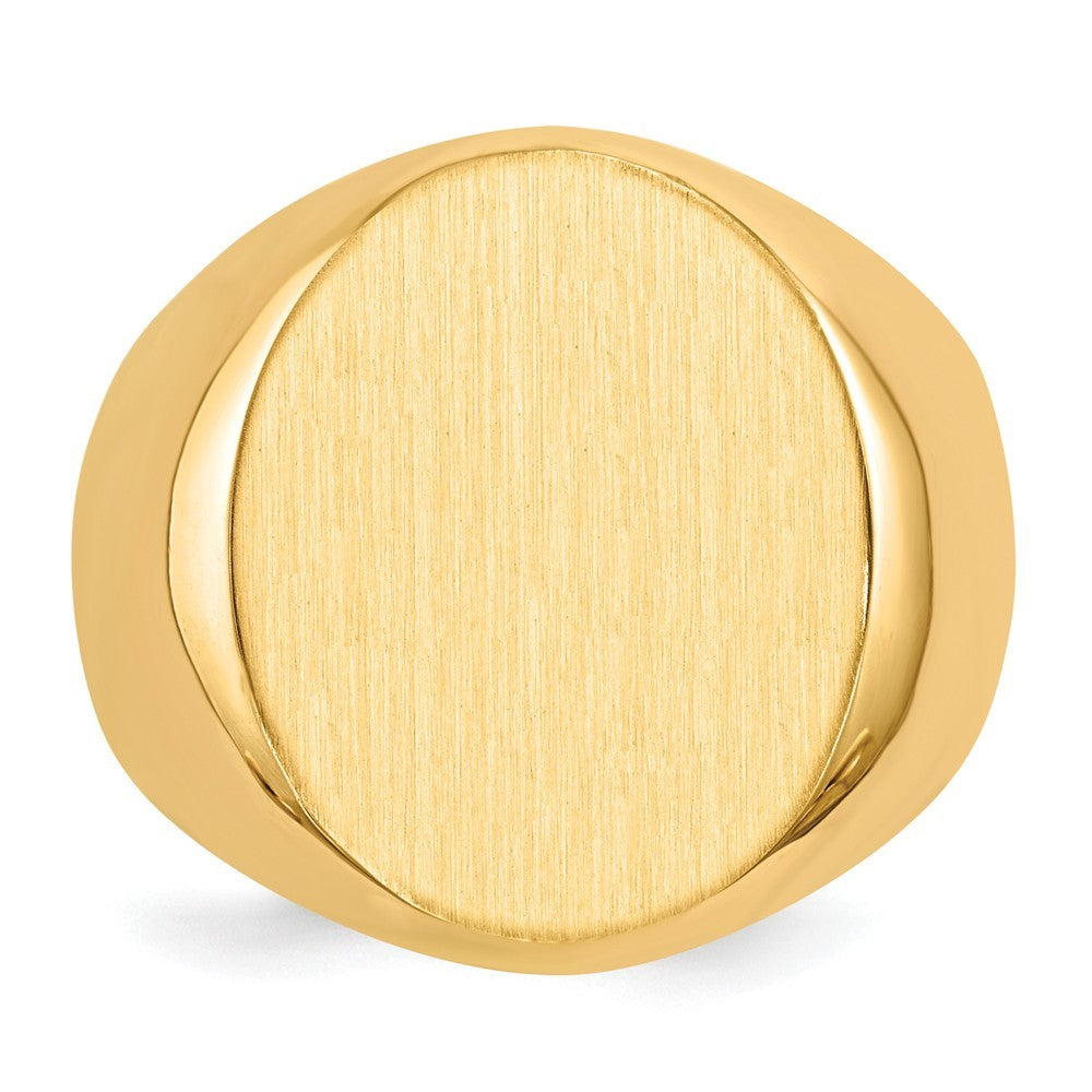 Solid Back Mens Oval Signet Ring Custom Personalized with Free Engraving Available of Initials or Monogram in Solid 14K Yellow Gold