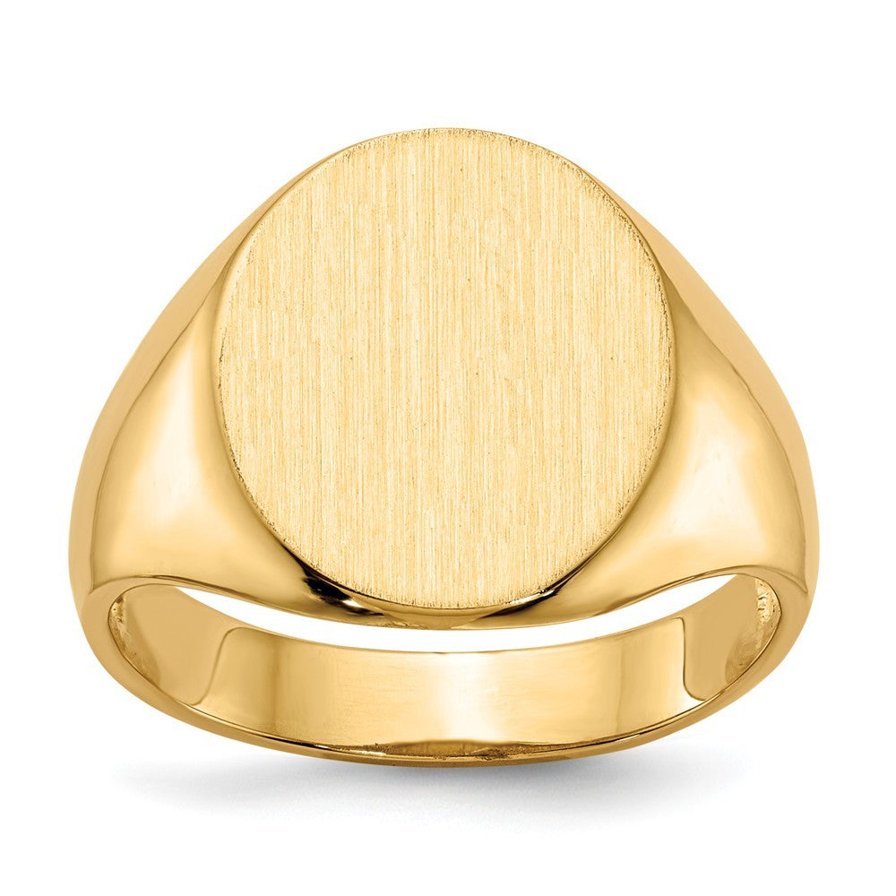 Solid Back Mens Signet Ring Custom Personalized with Free Engraving Available of Initials in Solid 14K Yellow Gold