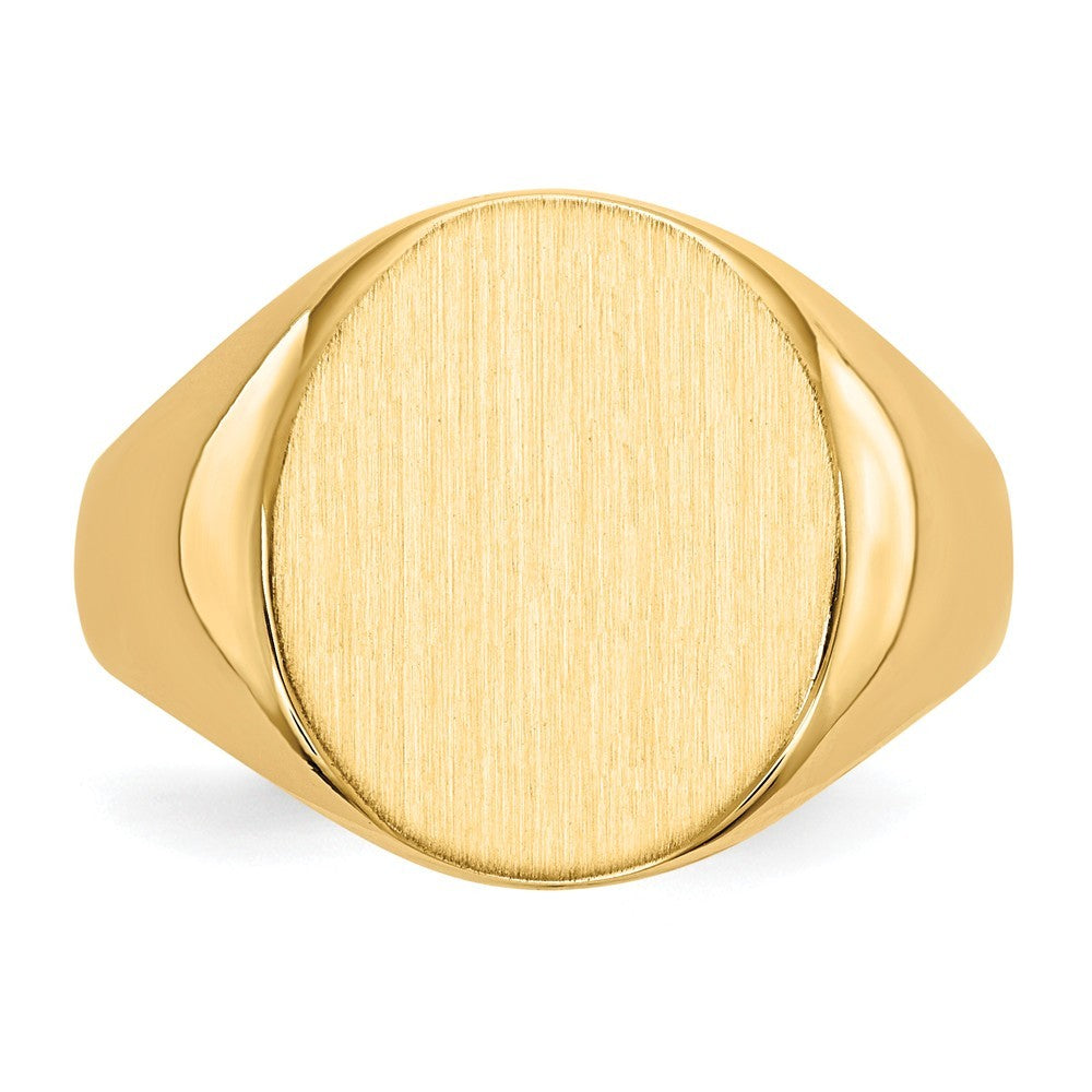 Solid Back Mens Signet Ring Custom Personalized with Free Engraving Available of Initials in Solid 14K Yellow Gold
