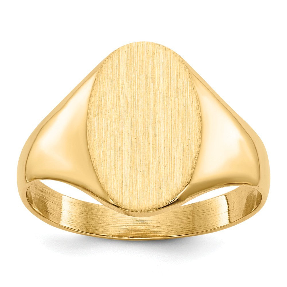 Solid Back Oval Ladies Signet Ring Custom Personalized with Free Engraving Available of Initials or Monogram in Solid 14K Yellow Gold