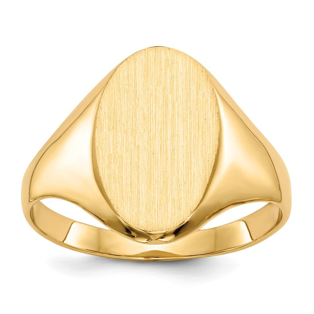 Solid Back Oval Ladies Signet Ring Custom Personalized with Free Engraving Available of Initials or Monogram in Solid 14K Yellow Gold