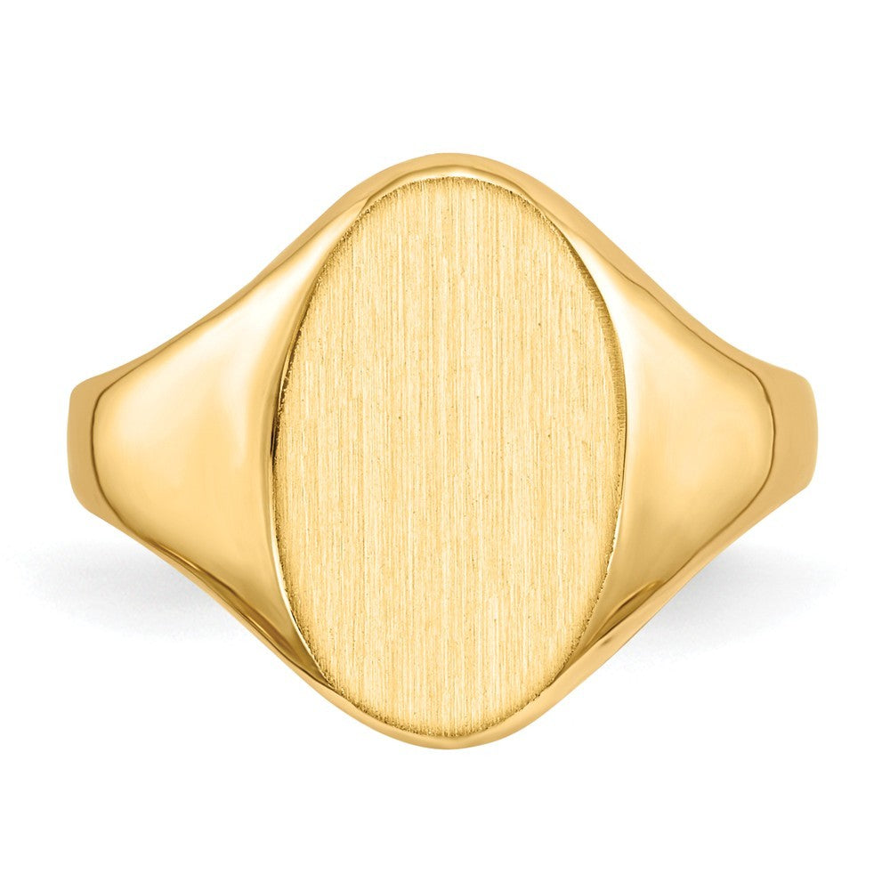 Solid Back Oval Ladies Signet Ring Custom Personalized with Free Engraving Available of Initials or Monogram in Solid 14K Yellow Gold