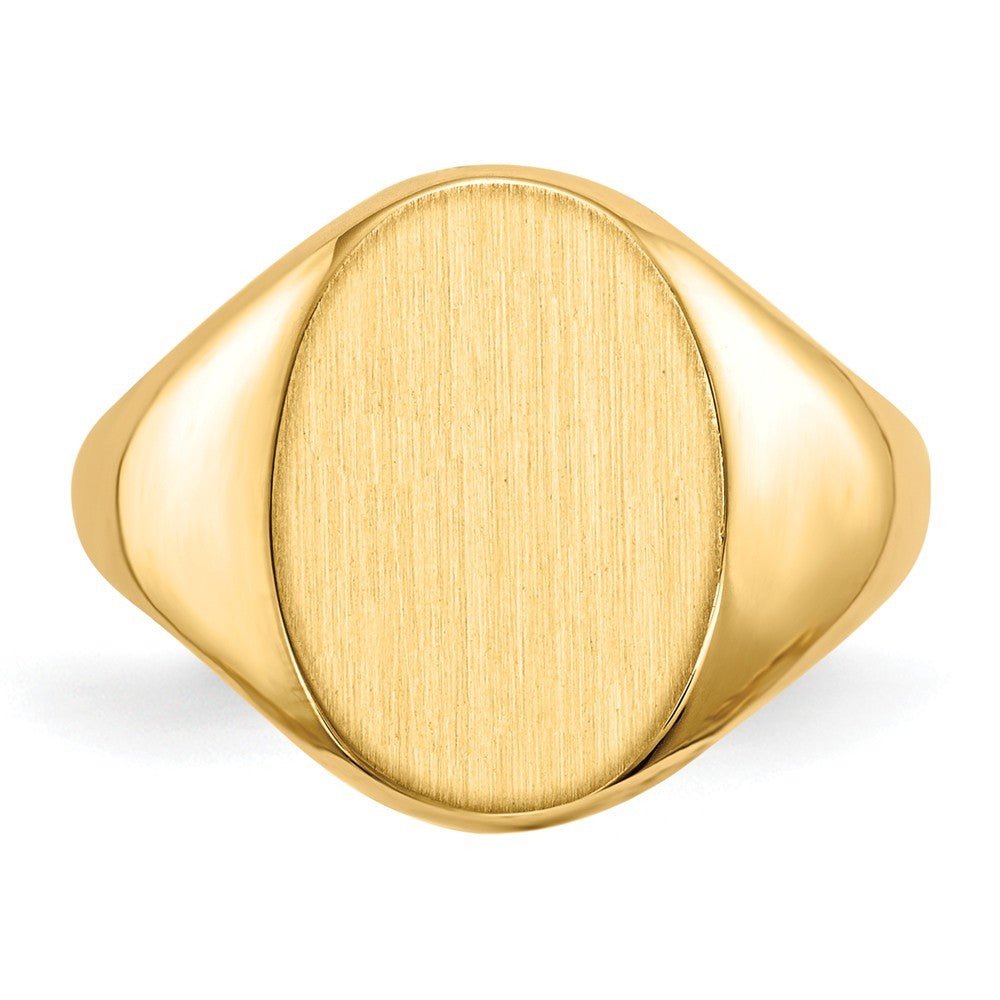 Solid Back Ladies Signet Ring Custom Personalized with Free Engraving Available of Initials or Monogram in Solid 14K Yellow Gold