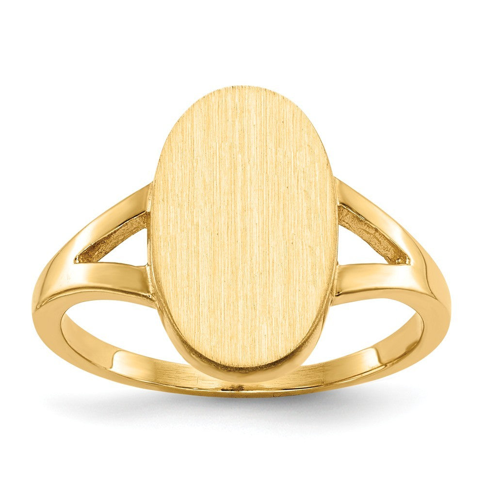 Solid Back Oval Ladies Signet Ring Custom Personalized with Free Engraving Available of Initials in Solid 14K Yellow Gold