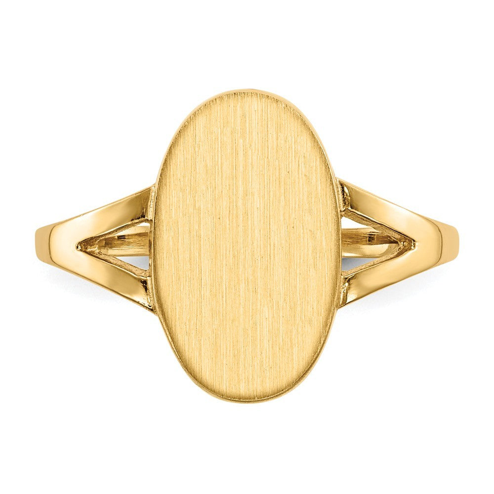 Solid Back Oval Ladies Signet Ring Custom Personalized with Free Engraving Available of Initials in Solid 14K Yellow Gold