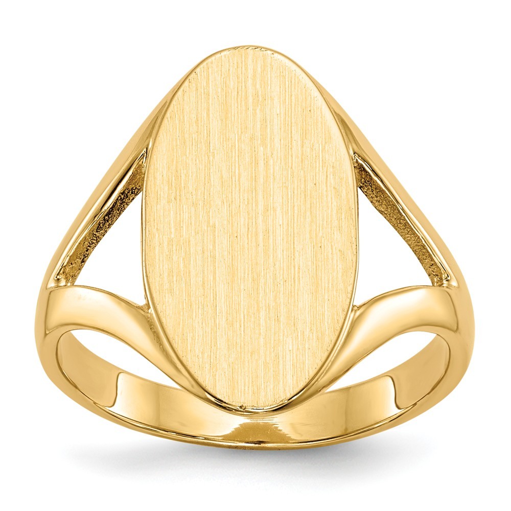 Solid Back Oval Ladies Signet Ring Custom Personalized with Free Engraving Available of Initials in Solid 14K Yellow Gold