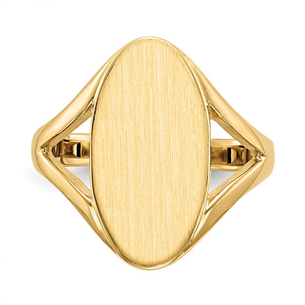 Solid Back Oval Ladies Signet Ring Custom Personalized with Free Engraving Available of Initials in Solid 14K Yellow Gold