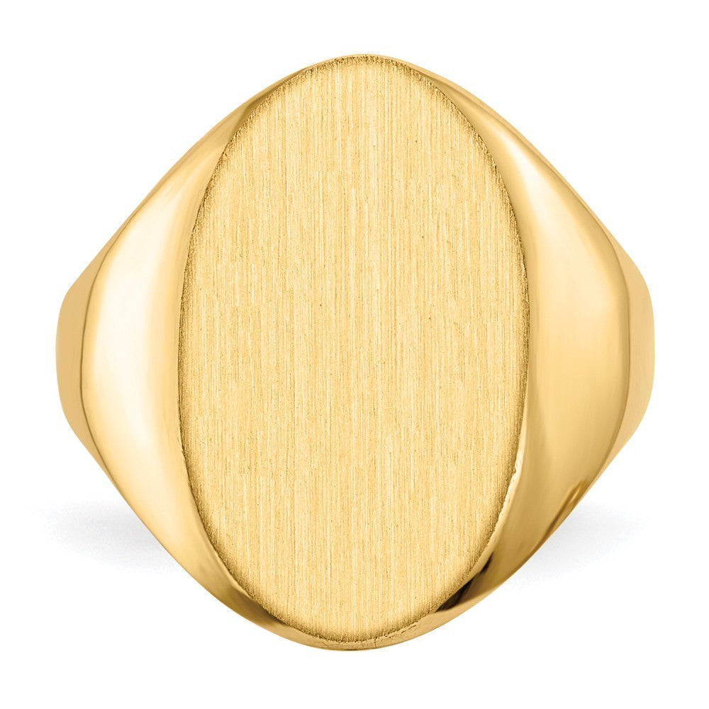 Open Back Oval Ladies Signet Ring Custom Personalized with Free Engraving Available of Initials or Monogram in Solid 14K Yellow Gold