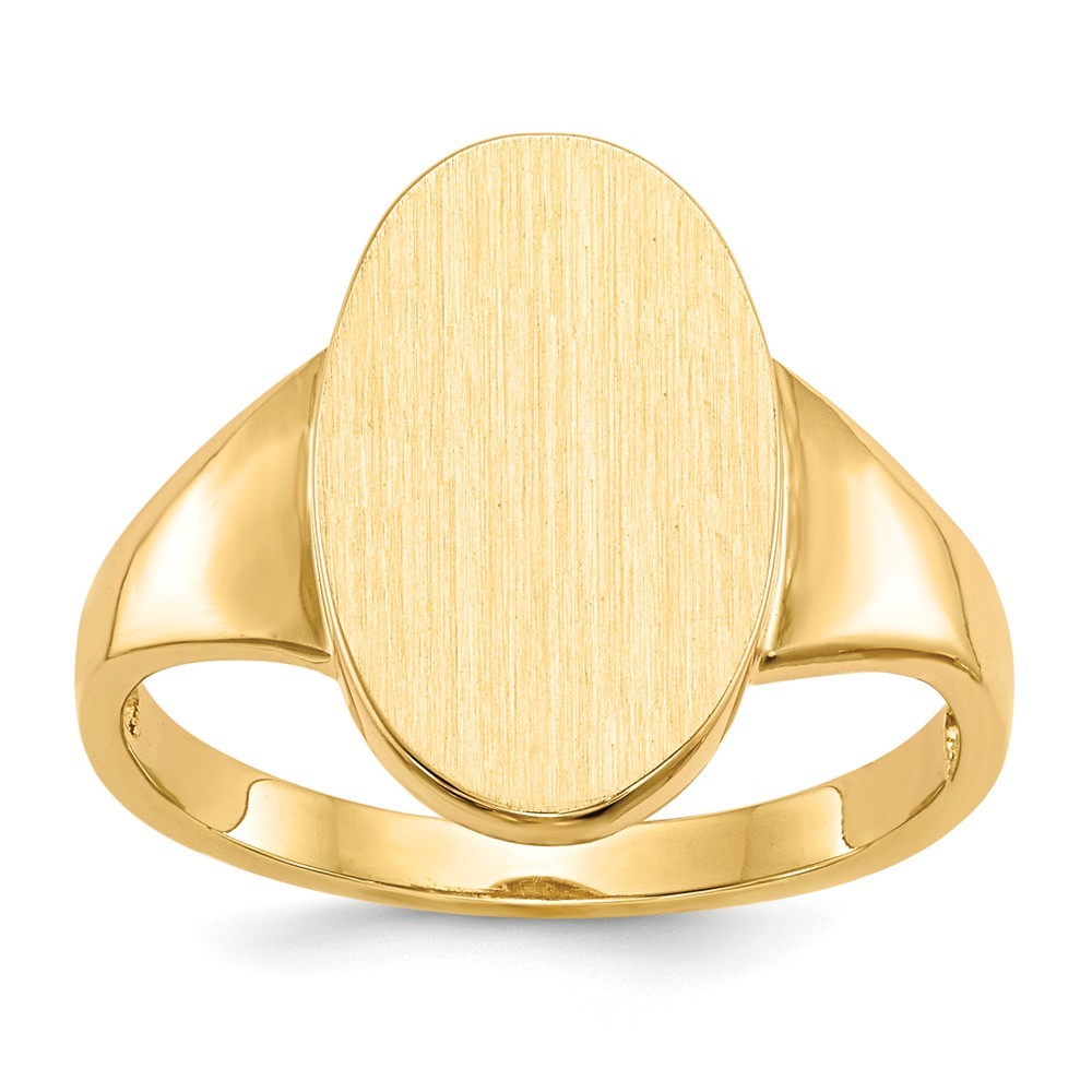 Open Back Oval Ladies Signet Ring Custom Personalized with Free Engraving Available of Initials in Solid 14K Yellow Gold