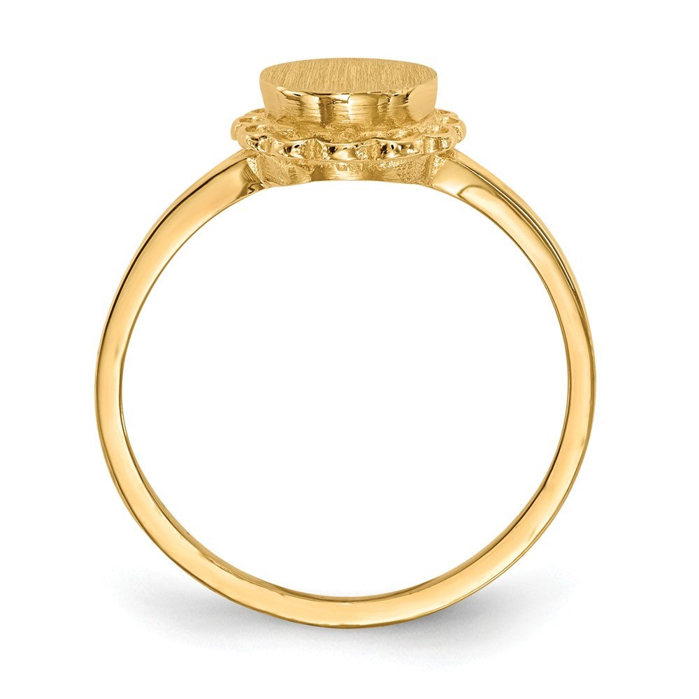 Open Back Round Scallop Edge Ladies Signet Ring Custom Personalized with Free Engraving Available of Initials in Solid 14K Yellow Gold