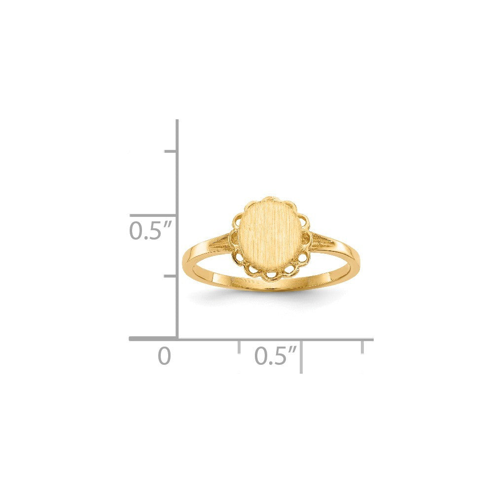 Open Back Round Scallop Edge Ladies Signet Ring Custom Personalized with Free Engraving Available of Initials in Solid 14K Yellow Gold