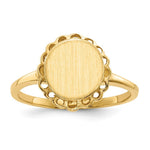 Load image into Gallery viewer, Open Back Round Scallop Edge Ladies Signet Ring Custom Personalized with Free Engraving Available of Initials in Solid 14K Yellow Gold
