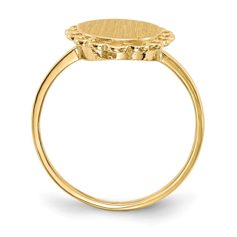 Open Back Round Scallop Edge Ladies Signet Ring Custom Personalized with Free Engraving Available of Initials in Solid 14K Yellow Gold