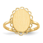 Load image into Gallery viewer, Open Back Oval Scallop Edge Ladies Signet Ring Custom Personalized with Free Engraving Available of Initials or Monogram in Solid 14K Yellow Gold
