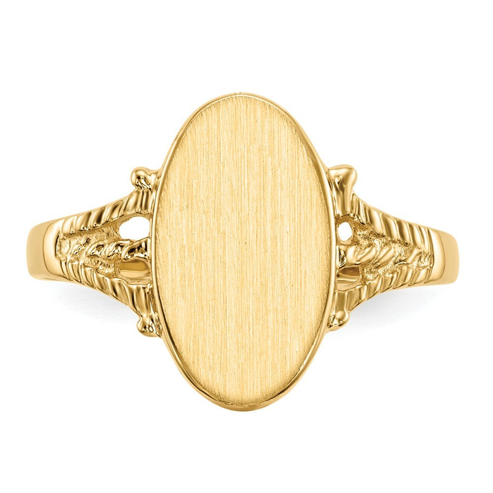 Solid Back Womens Oval Signet Ring Custom Personalized with Free Engraving Available of Initials or Monogram in Solid 14K Yellow Gold