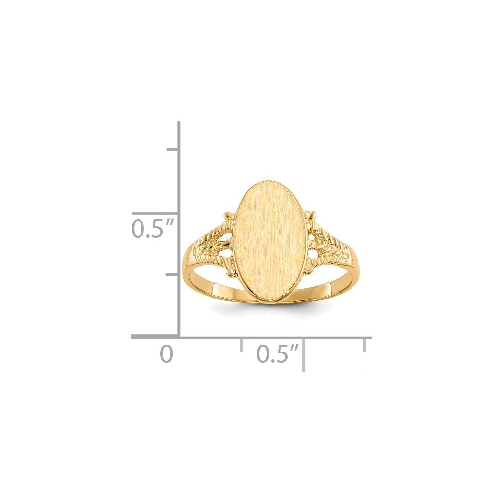 Solid Back Womens Oval Signet Ring Custom Personalized with Free Engraving Available of Initials or Monogram in Solid 14K Yellow Gold