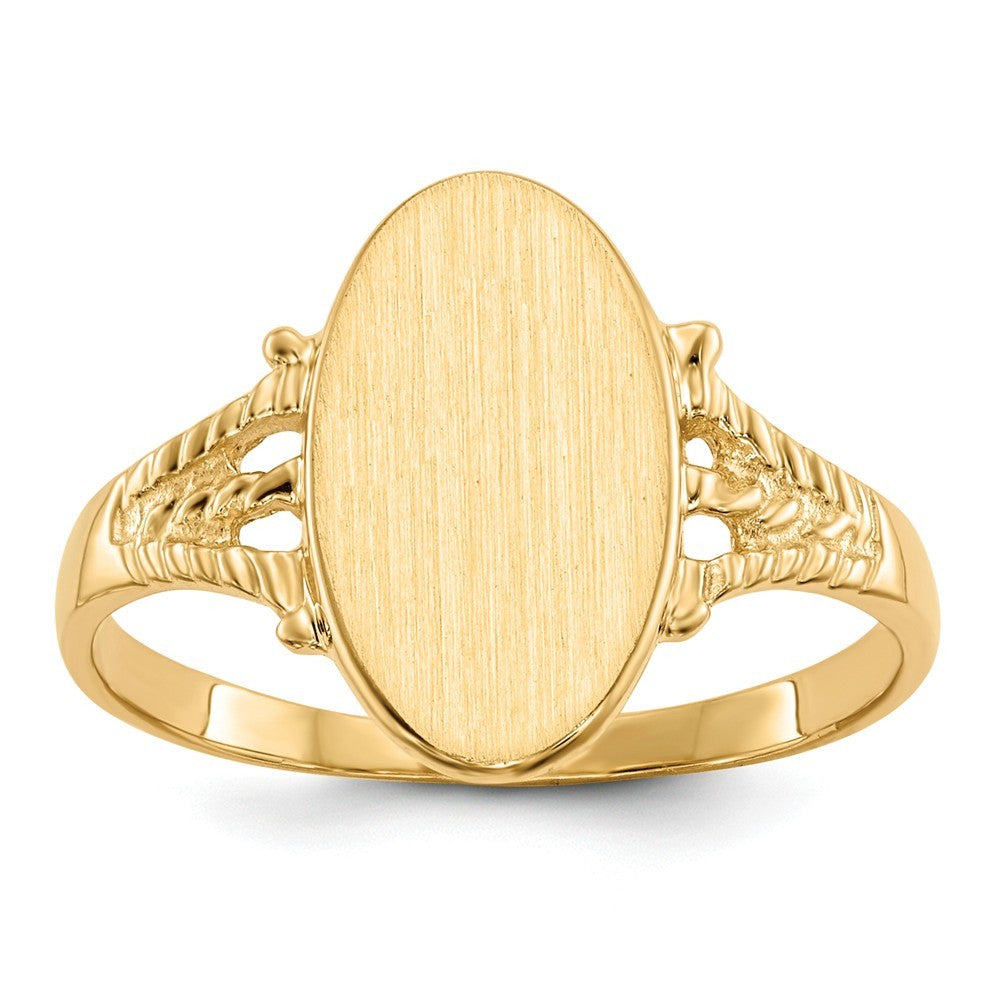 Solid Back Womens Oval Signet Ring Custom Personalized with Free Engraving Available of Initials or Monogram in Solid 14K Yellow Gold