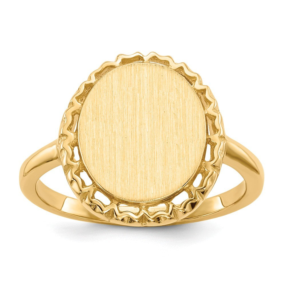 Open Back Womens Signet Ring Custom Personalized with Free Engraving Available of Initials or Monogram in Solid 14K Yellow Gold