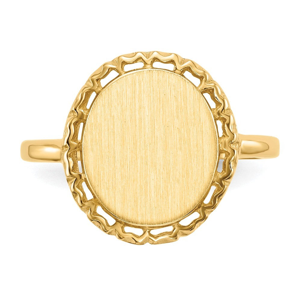 Open Back Womens Signet Ring Custom Personalized with Free Engraving Available of Initials or Monogram in Solid 14K Yellow Gold
