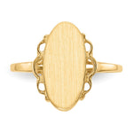 Load image into Gallery viewer, Open Back Oval Scallop Decorative Edge Ladies Signet Ring Custom Personalized with Free Engraving Available of Initials in Solid 14K Yellow Gold
