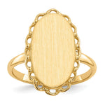 Load image into Gallery viewer, Open Back Oval Scallop Decorative Edge Ladies Signet Ring Custom Personalized with Free Engraving Available of Initials or Monogram in Solid 14K Yellow Gold
