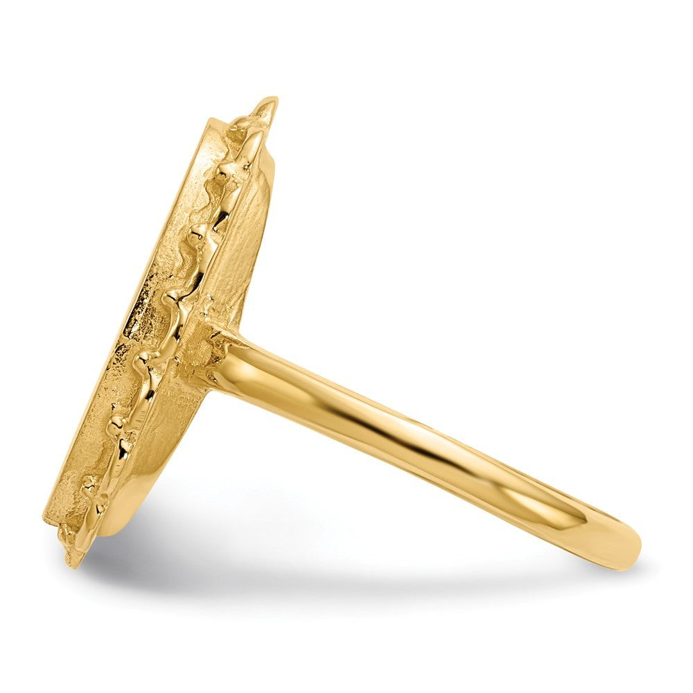 Open Back Oval Scallop Decorative Edge Ladies Signet Ring Custom Personalized with Free Engraving Available of Initials or Monogram in Solid 14K Yellow Gold