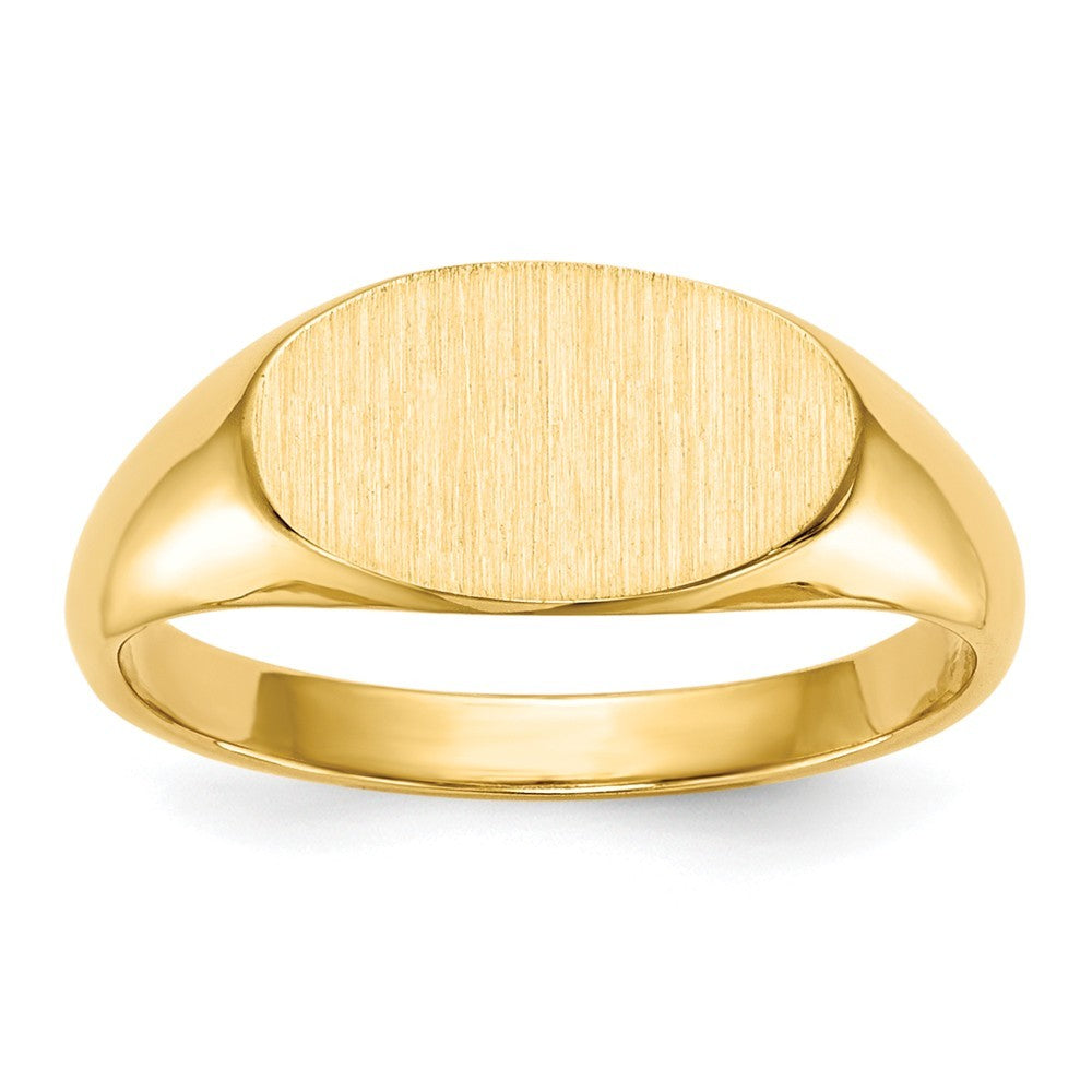 Solid Back Horizontal Oval Signet Ring Custom Personalized with Free Engraving Available of Initials or Monogram in Solid 14K Yellow Gold
