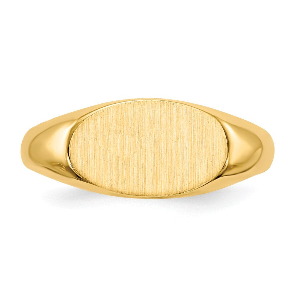 Solid Back Horizontal Oval Signet Ring Custom Personalized with Free Engraving Available of Initials or Monogram in Solid 14K Yellow Gold