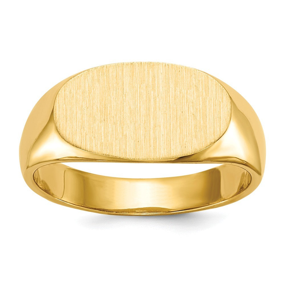 Solid Back Horizontal Oval Signet Ring Custom Personalized with Free Engraving Available of Initials or Monogram in Solid 14K Yellow Gold