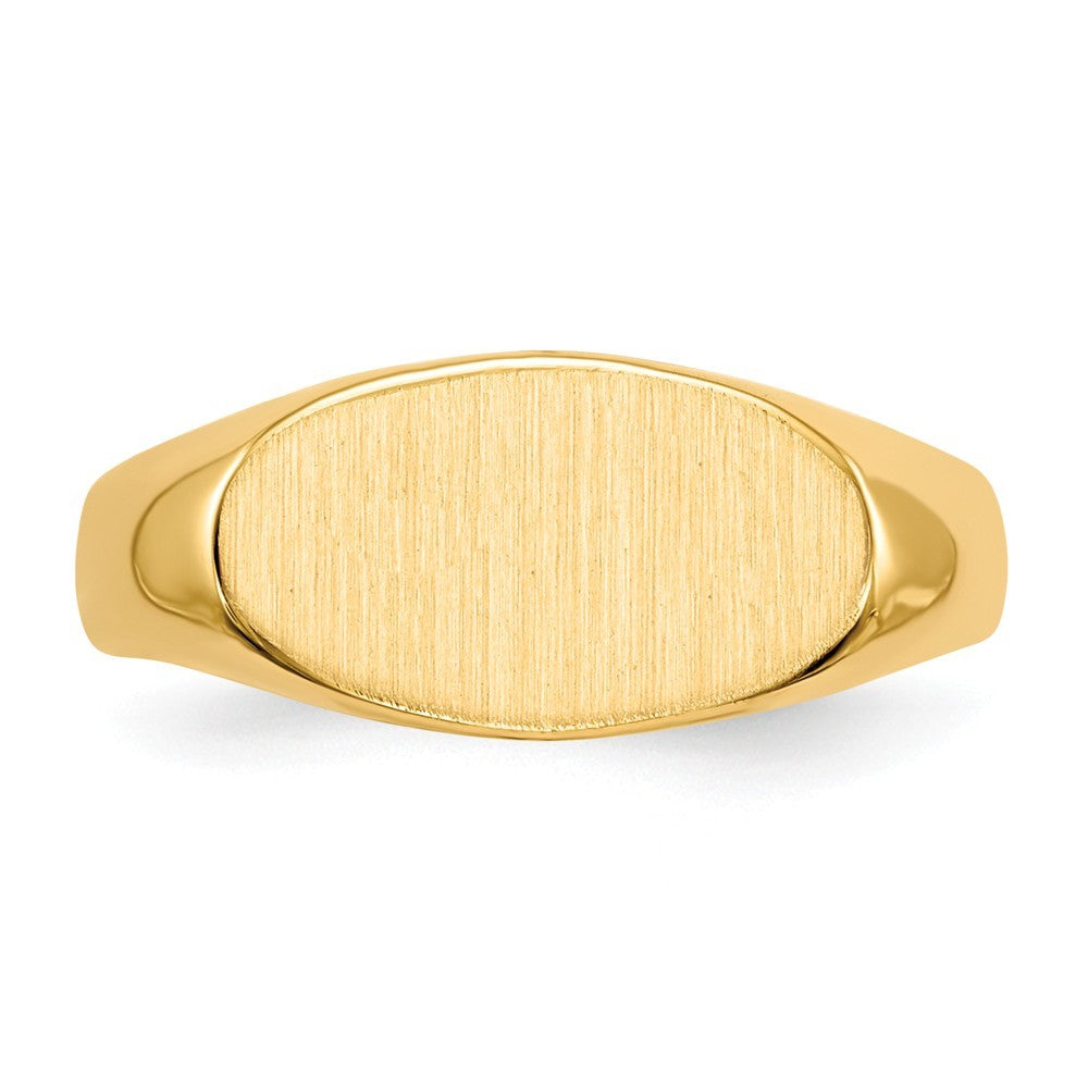 Solid Back Horizontal Oval Signet Ring Custom Personalized with Free Engraving Available of Initials or Monogram in Solid 14K Yellow Gold