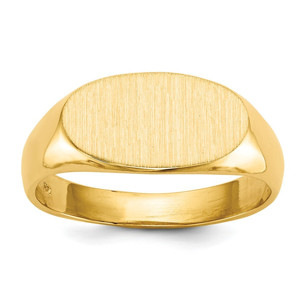 Open Back Horizontal Oval Signet Ring Custom Personalized with Free Engraving Available of Initials or Monogram in Solid 14K Yellow Gold