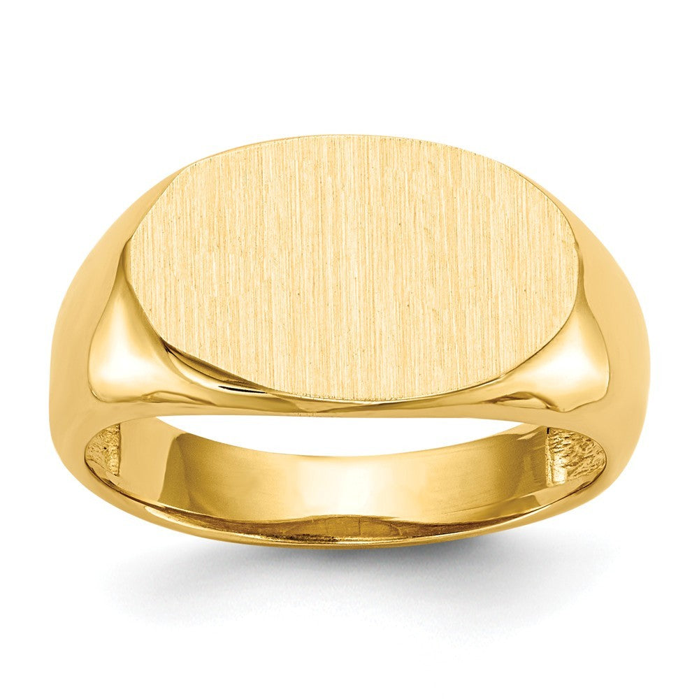 Open Back Horizontal Oval Signet Ring Custom Personalized with Free Engraving Available of Initials or Monogram in Solid 14K Yellow Gold