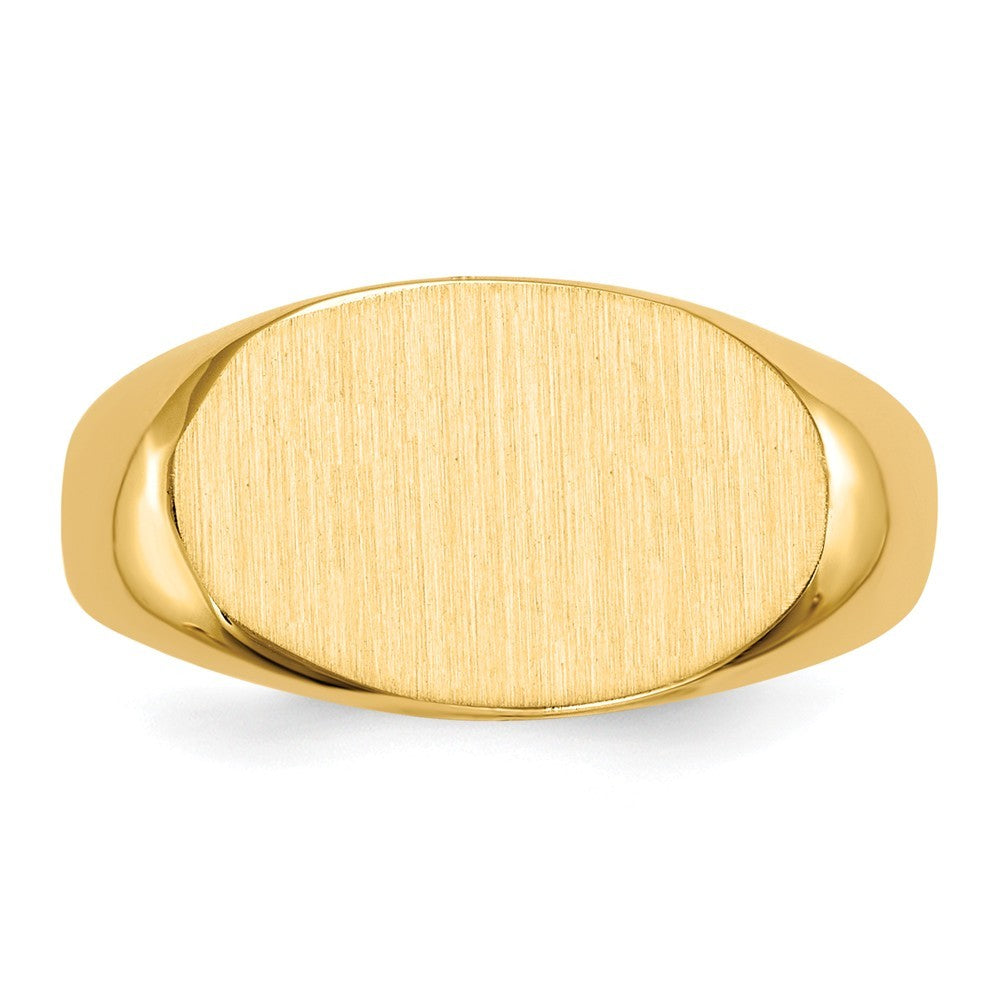 Open Back Horizontal Oval Signet Ring Custom Personalized with Free Engraving Available of Initials or Monogram in Solid 14K Yellow Gold