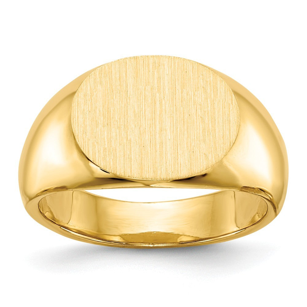 Solid Closed Back Horizontal Oval Signet Ring Custom Personalized with Free Engraving Available of Initials or Monogram in Solid 14K Yellow Gold