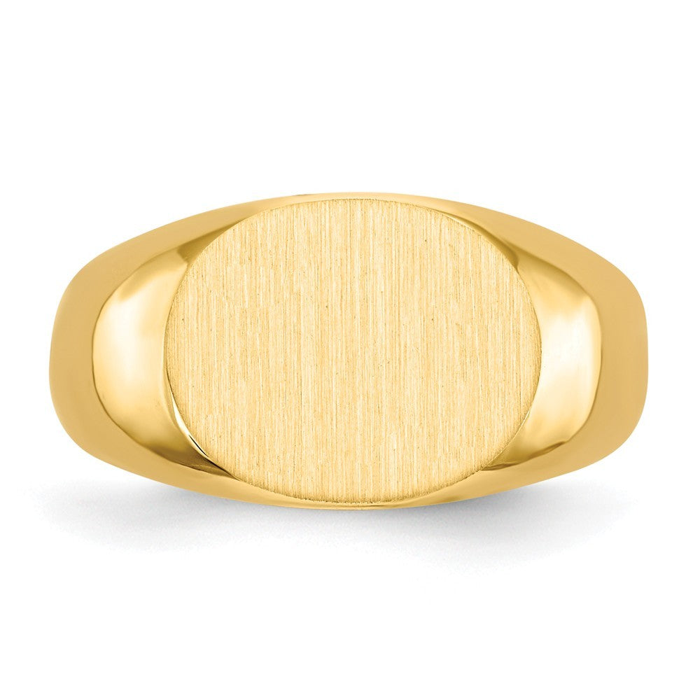 Solid Closed Back Horizontal Oval Signet Ring Custom Personalized with Free Engraving Available of Initials or Monogram in Solid 14K Yellow Gold