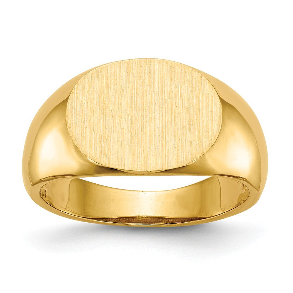 Open Back Horizontal Oval Signet Ring Custom Personalized with Free Engraving Available of Initials or Monogram in Solid 14K Yellow Gold