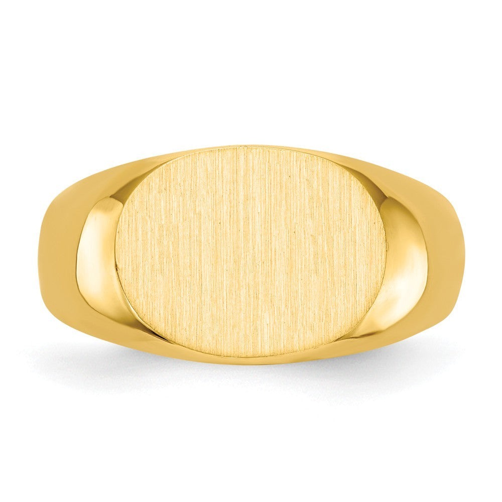 Open Back Horizontal Oval Signet Ring Custom Personalized with Free Engraving Available of Initials or Monogram in Solid 14K Yellow Gold