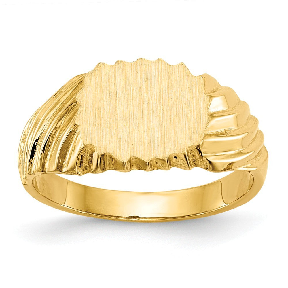 Open Back Swirl-cut Sides Signet Ring Custom Personalized with Free Engraving Available of Initials or Monogram in Solid 14K Yellow Gold