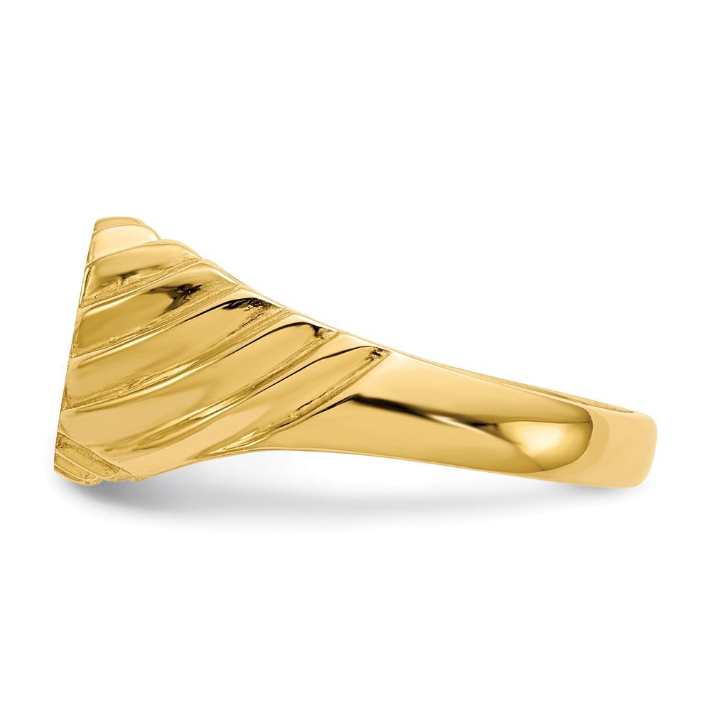 Open Back Swirl-cut Sides Signet Ring Custom Personalized with Free Engraving Available of Initials or Monogram in Solid 14K Yellow Gold