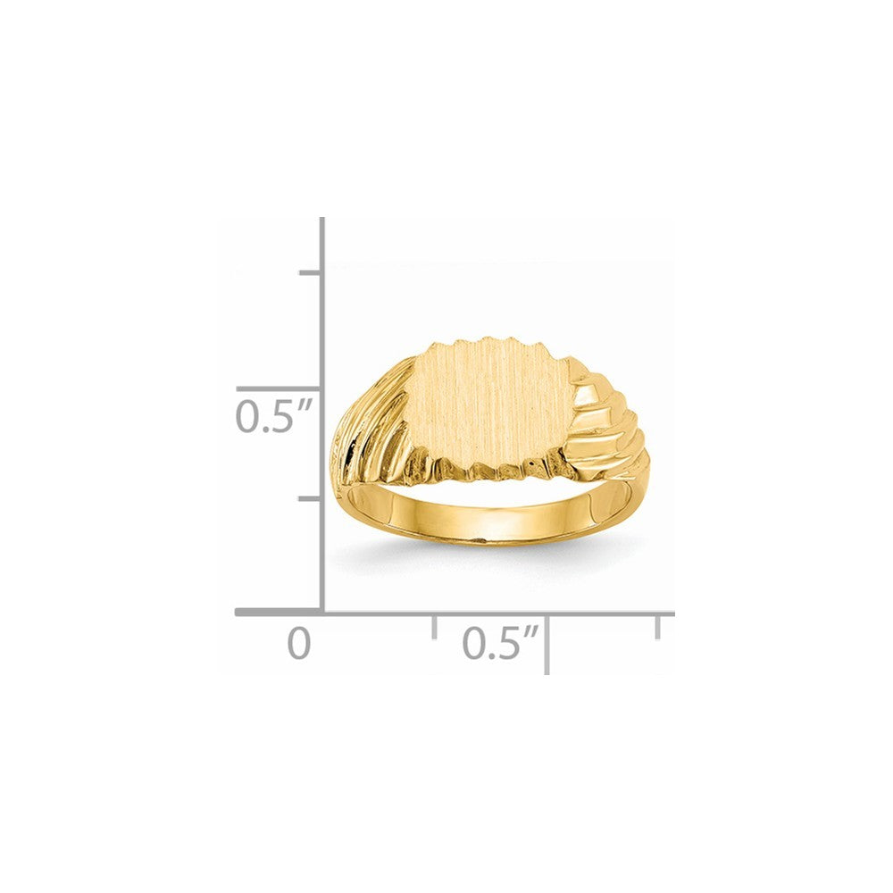 Open Back Swirl-cut Sides Signet Ring Custom Personalized with Free Engraving Available of Initials or Monogram in Solid 14K Yellow Gold