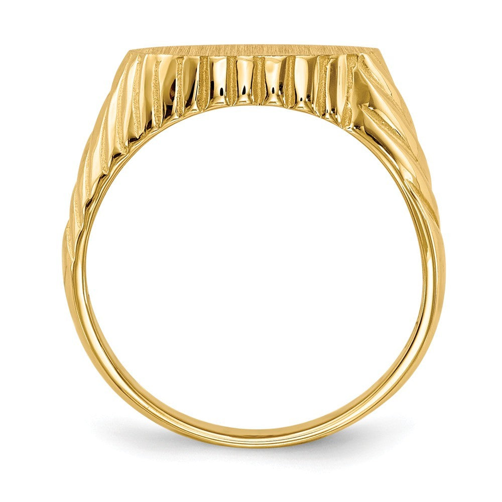 Open Back Swirl Ridge Sides Signet Ring Custom Personalized with Free Engraving Available of Initials or Monogram in Solid 14K Yellow Gold