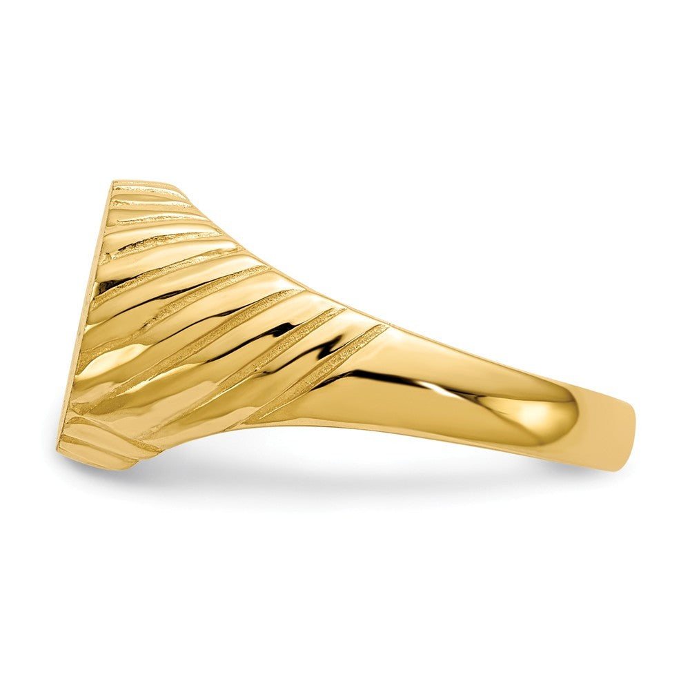 Open Back Swirl Ridge Sides Signet Ring Custom Personalized with Free Engraving Available of Initials or Monogram in Solid 14K Yellow Gold