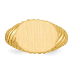 Load image into Gallery viewer, Open Back Swirl Ridge Sides Signet Ring Custom Personalized with Free Engraving Available of Initials or Monogram in Solid 14K Yellow Gold
