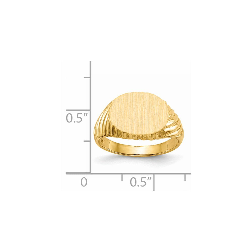 Open Back Swirl Ridge Sides Signet Ring Custom Personalized with Free Engraving Available of Initials or Monogram in Solid 14K Yellow Gold