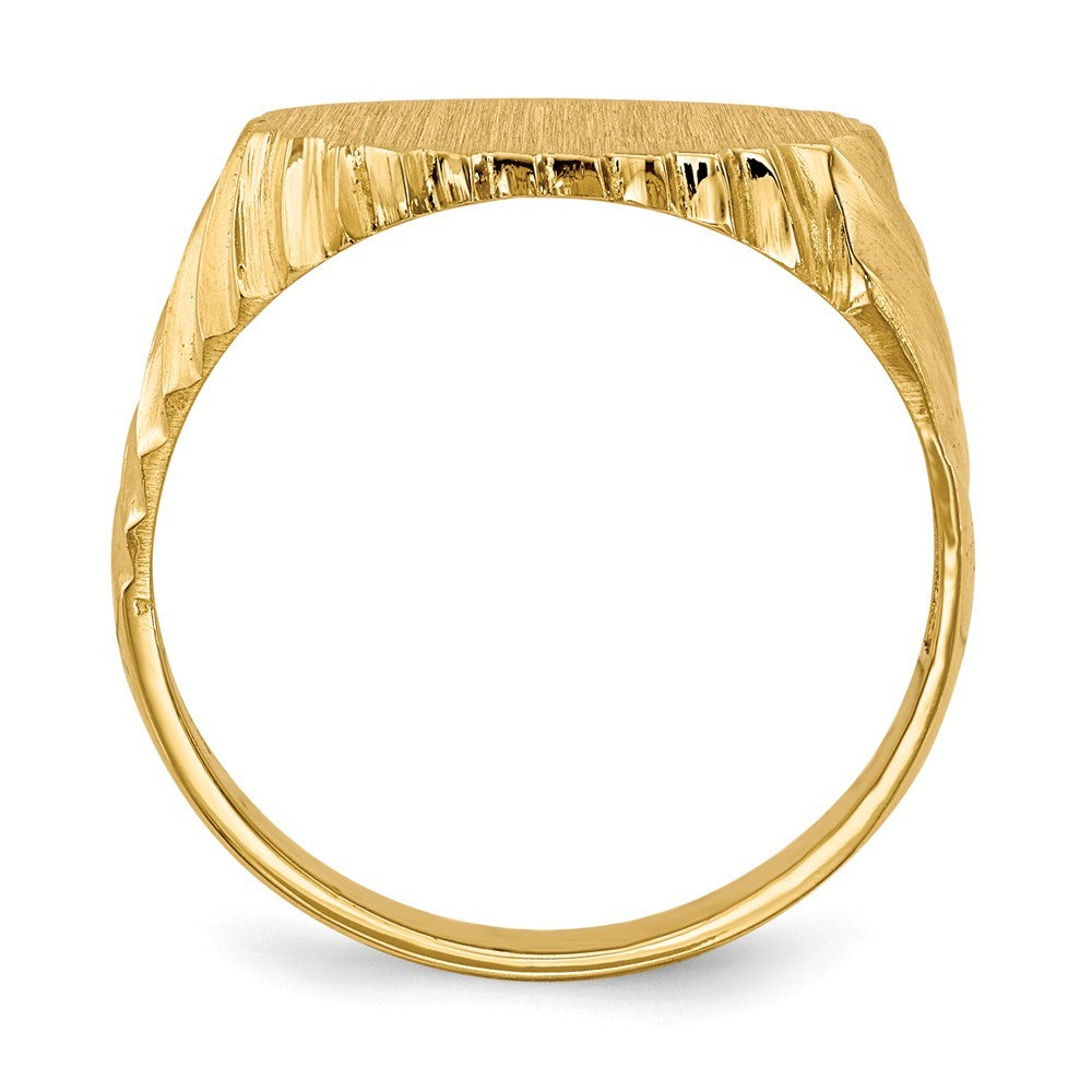 Open Back Swirl Ridge Sides Signet Ring Custom Personalized with Free Engraving Available of Initials or Monogram in Solid 14K Yellow Gold